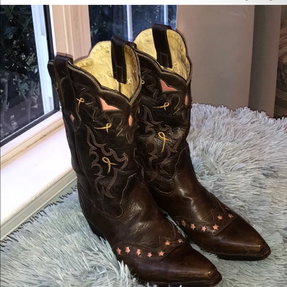 Sonora Double H Women’s Cowgirl Brown Leather Boots Made in Mexico Sz 8
